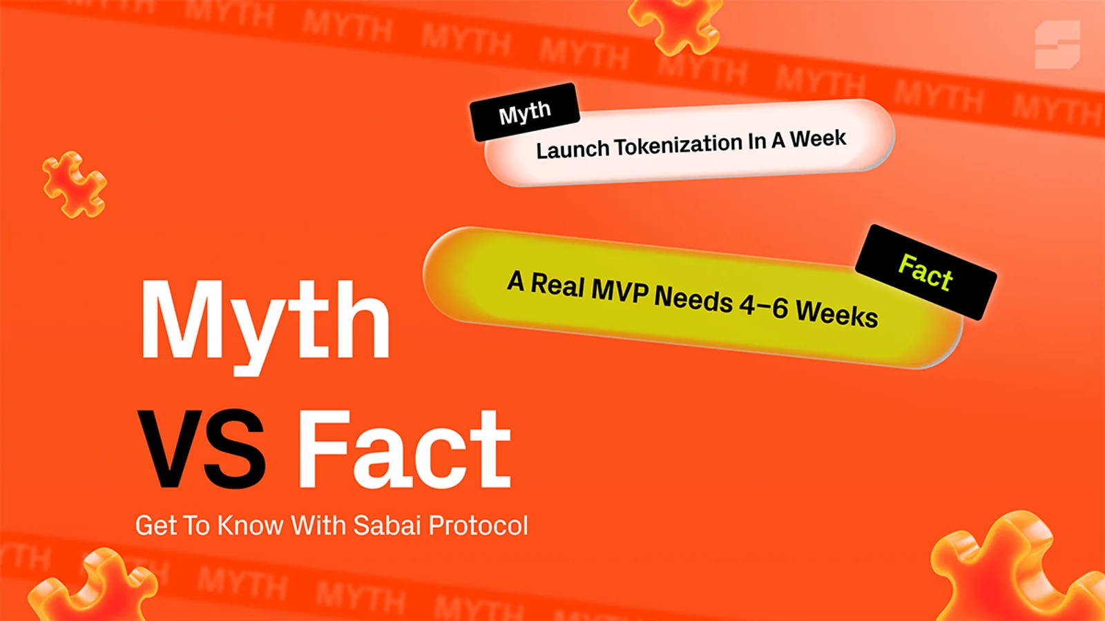 Sabai Protocol visual comparing a tokenization myth with the fact that a real MVP takes 4–6 weeks to launch.